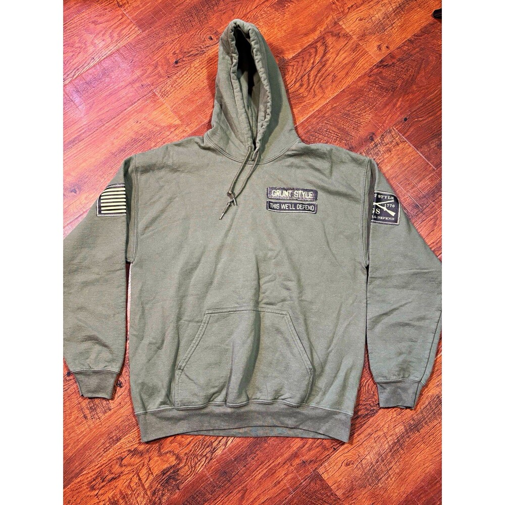 Grunt Style Men’s Hoodie L Regular Army Green Pullover Fleece Logo Hood Pockets